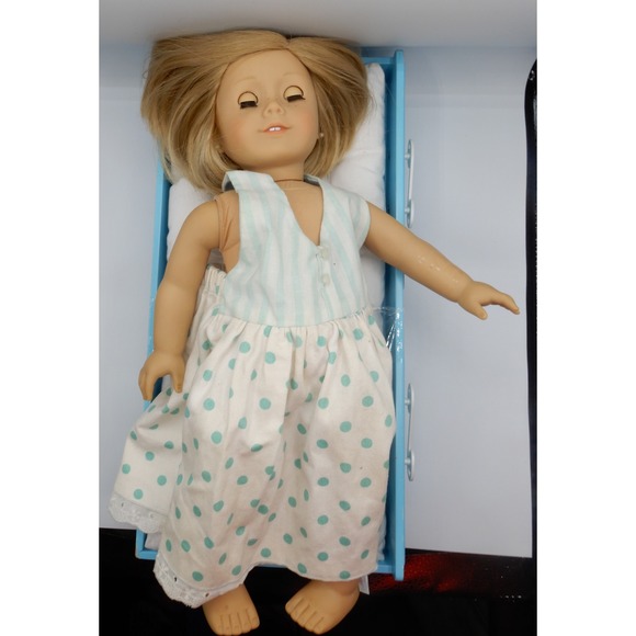 American Girl Doll Kit Kittredge with Blue Wooden Bed and Nightgown American Girl Doll Kit Kittredge with Blue Wooden Bed and Nightgown